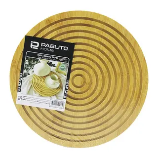 Yuvarlak Çift Taraflı=düz - Dalgalı Oyuk Kanallı Ahşap Bambu Sunum Tepsi 28CM