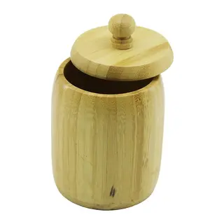 NO-8 Ahşap - Bambu Şekerlik Kapaklı Çap: 7.5CM Derinlik: 8.5CM
