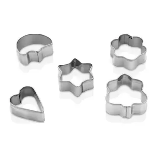 5 Pcs Metal Kurabiye Kalıp Kalp - Yıldız - Papatya - Ağaç
