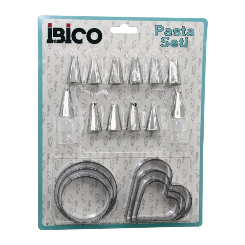 20PCS Pasta Süsleme Uç Seti= 12-METAL Kurabiye Kalıp METAL=3-KALP - 3-YUVARLAK 2-UÇ Tutucu Pls.adaptör