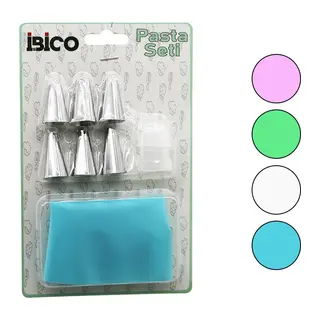 8PCS Pasta Süsleme Seti 1AD-KREMA Torbası - 6AD-METAL + 1AD-PLASTİK Uç