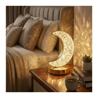 Hilal AY Model Kristal LED Masa Lambası – Dokunmatik, 3 Renk Işık Modlu, Şarjlı Mini Dekoratif Gece Lambası