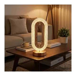 Oval Şeklinde Kristal LED Masa Lambası – Dokunmatik, 3 Renk Işık Modlu, Şarjlı Dekoratif Gece Lambası