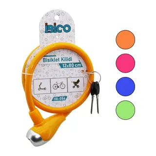 Anahtarlı Metal Uçlu Plastik Kafa Bisiklet Kilit Çelik Tel Renkli Kılıf 12MMX80CM