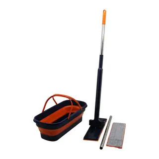 Kendinden Sıkmalı Katlanır - Tekerli Kovalı Mop Seti Yedek BEZLİ360° BAŞLIK=11.5X41CM- SAP:130CM