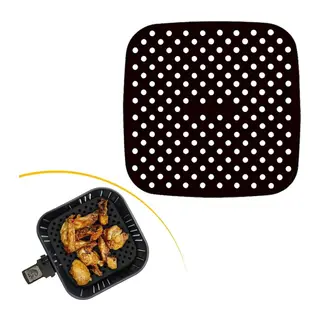 Siyah Isıya Dayanıklı Yıkanılabilir Silikon Fırın Ve Airfryer Kare Model Pişirme Matı 21,5 Cm