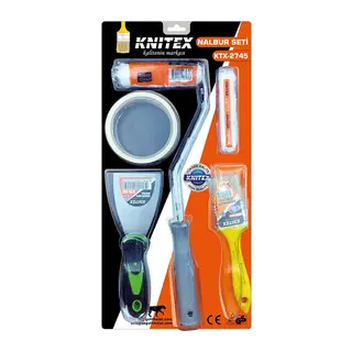 5PCS Boyacı - Nalbur Set Spatula - Kestirme Fırça - Yedek Rulo - Bant - 10CM Fırça