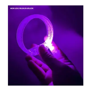 Mor Led Işıklı Baskı Yapılabilen Pilli Bileklik Bilezik 1,5 cm Genişlik