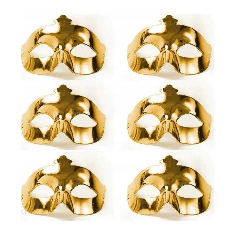 Altın Metalize Renk Düz Balo Parti Maskesi 6 Adet