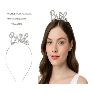 Gümüş Renkli Taşlı “Bride” Gelin Tacı – El Yazısı Yazı Tipiyle