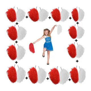 12 Çift (24 Adet) Kırmızı-Beyaz Renk 23 Nisan 19 Mayıs 29 Ekim Okul Gösteri Ponponları