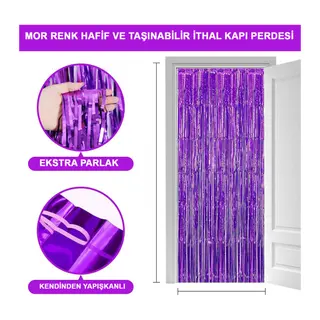 Mor Renk Ekstra Metalize Parlak Saçaklı Arka Fon Perde İthal A Kalite 1x2 Metre