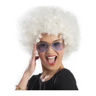 Beyaz Renk Kıvırcık Afro Bonus Peruk