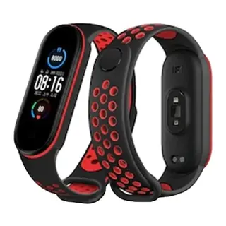 Xiaomi Mi Band 4 Spor Delikli Kordon - Siyah-Kırmızı