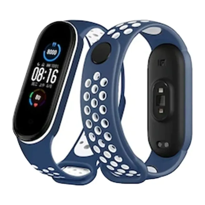 Xiaomi Mi Band 4 Spor Delikli Kordon - Lacivert-Beyaz
