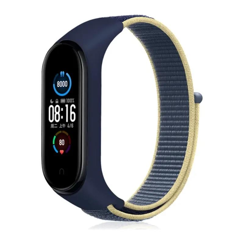 Xiaomi Mi Band 4 Hasırlı Cırtcırtlı Kordon - Sarı-Lacivert