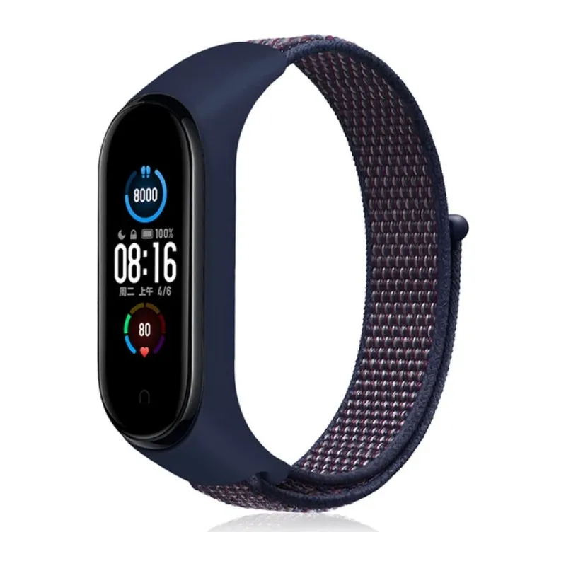 Xiaomi Mi Band 4 Hasırlı Cırtcırtlı Kordon - Lacivert-Mor