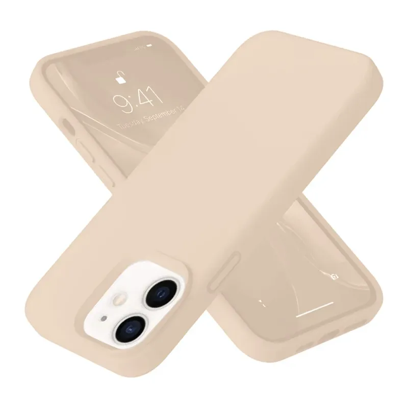 Apple iPhone 12 Kılıf Nano içi Kadife Silikon - Pudra