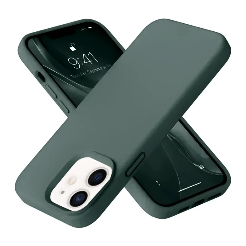 Apple iPhone 12 Kılıf Nano içi Kadife Silikon - Koyu Yeşil