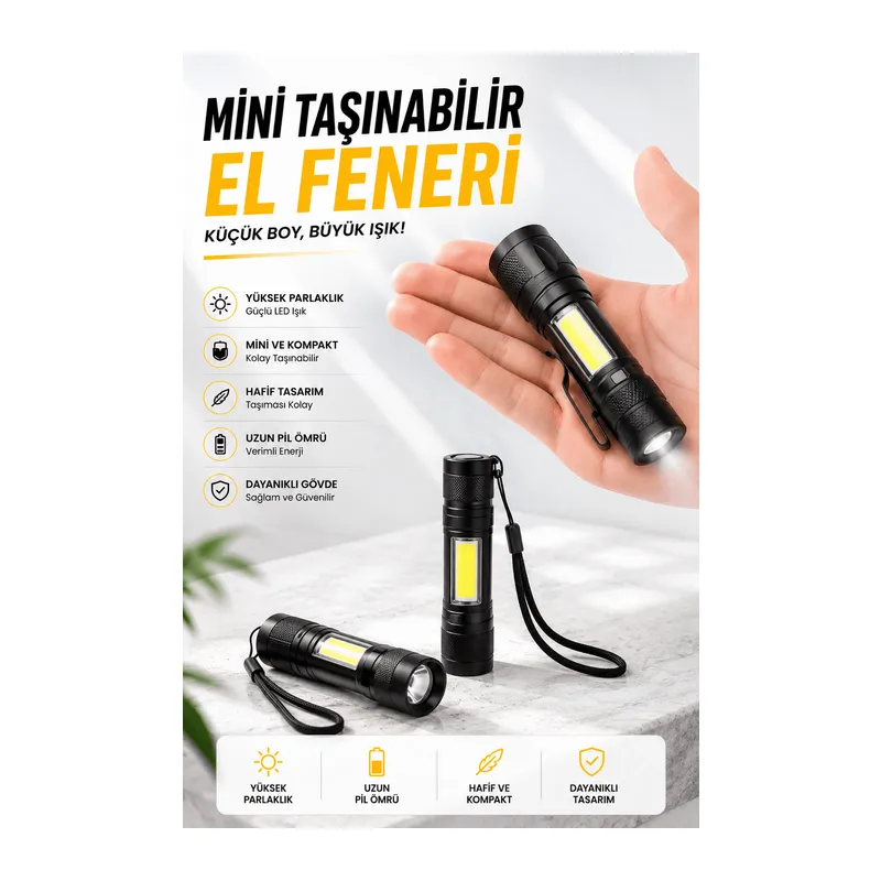 Işıldak El Feneri Kamp Lambası Mini Taşınabilir Acil Durum Lambası Fener Led Işık