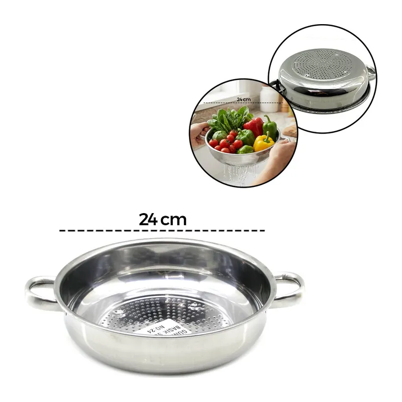 24CM Basık Süzek Metal Süzgeç Kulplu