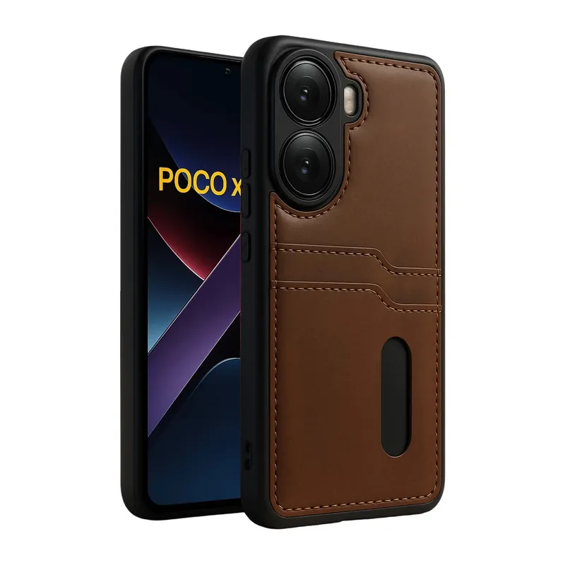 Xiaomi Poco X7 Pro Kılıf Sara Kartvizitli Deri Kılıf - Taba