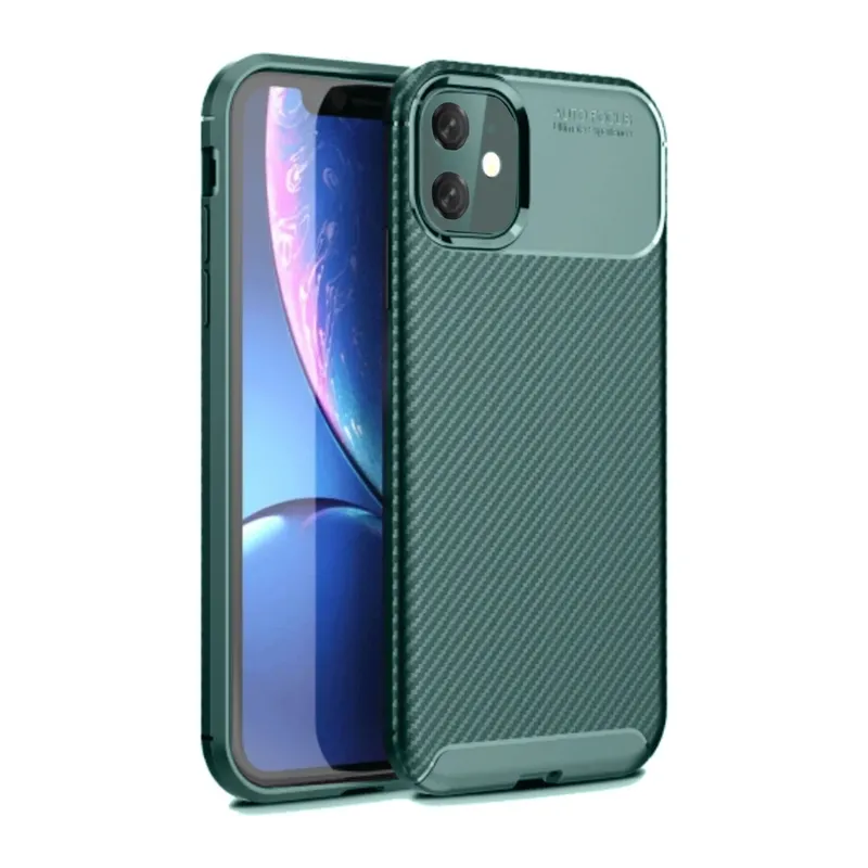 Apple iPhone 11 Kılıf Auto Focus Karbon Kapak - Koyu Yeşil