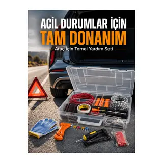 27 Parça Profesyonel Oto Acil Durum ve Araç Yardım Ekipman Seti Taşıma Kutulu