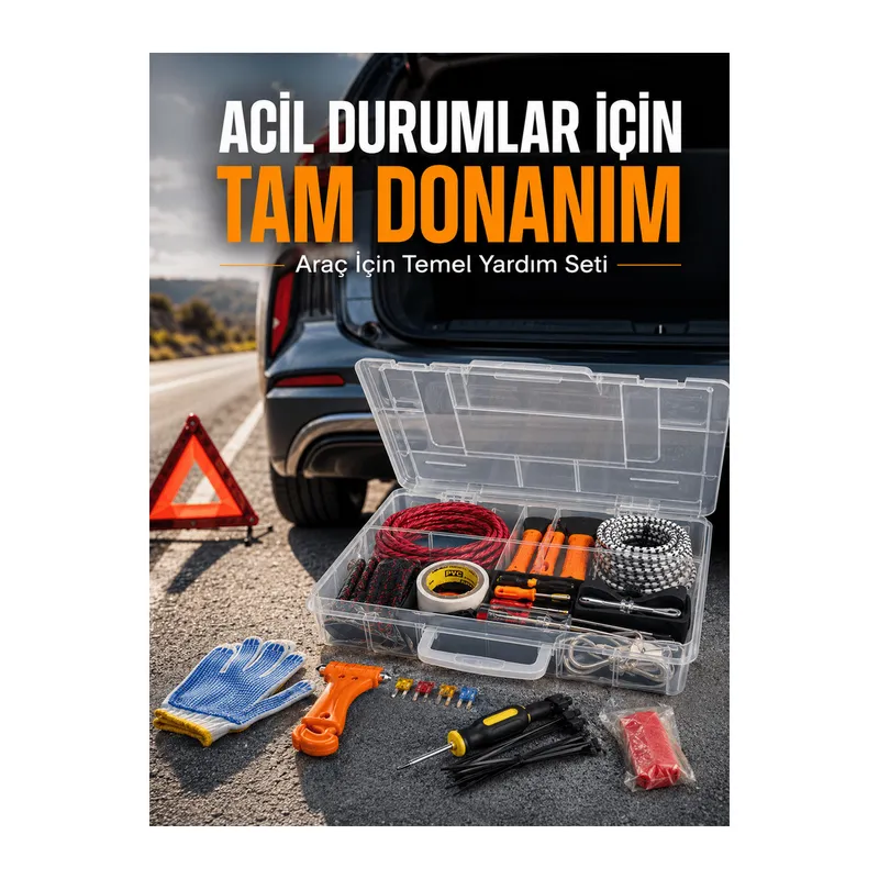 27 Parça Profesyonel Oto Acil Durum ve Araç Yardım Ekipman Seti Taşıma Kutulu