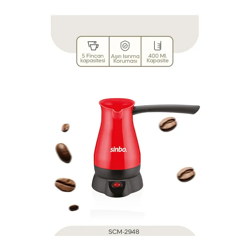 Elektrikli Cezve Pls. Türk Kahve Makine Çelik Gizli Rezistans 700W 5 Fincan - 400ML SCM-2948