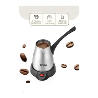 Çelik Elektrikli Cezve Türk Kahve Makinesi - 5FİNCAN=400ML 360° Kablosuz Kullanım Katlanır Kulp 700W SCM-2967