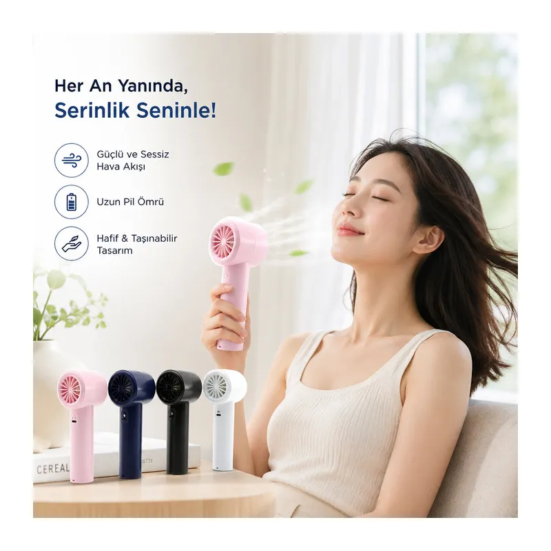 Mini El Fanı Renki Ayarlanabilir Hız Ayarı Dijital Gösterge Fan - Vantilatör 5W WX-638 Herhangi Bir Renk Gönderilir