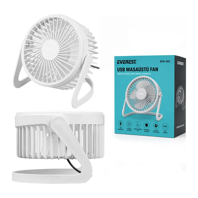Usb Şarjlı - Pvc Gövde 14.5X14.1CM Masa Üstü Fan - Vantilatör EFN-505