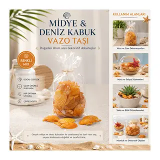 Poşetli Renkli Mix Midye - Deniz Kabuk Vazo Taşı
