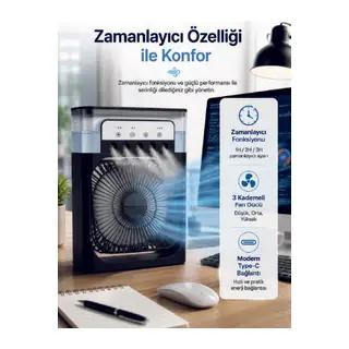 Su Hazneli Püskürtmeli Fan 1-3-5 Püskürtme Seçeneği, Type-C Güç Girişi