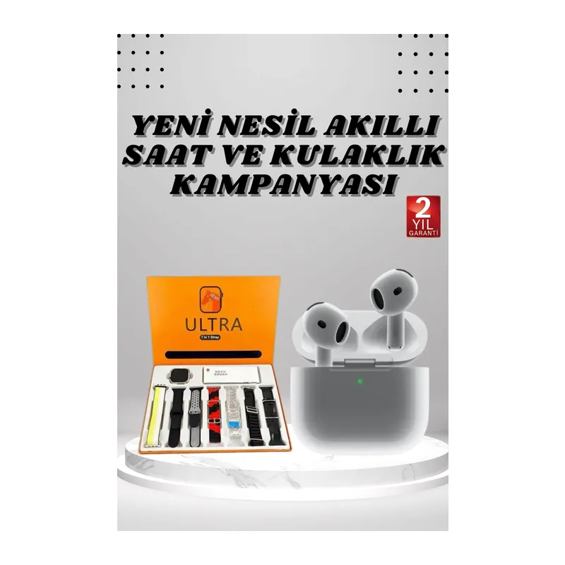 7 Kordonlu Akıllı Saat Ve 3.Nesil Kulaklık Dokunmatik Ekran Sesli Görüşme Yapabilen
