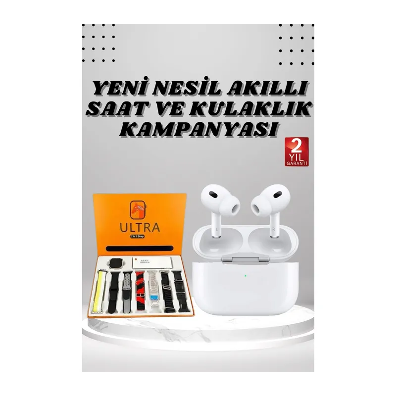 7 Kordonlu Akıllı Saat Ve Yeni Nesil Kulaklık Dokunmatik Ekran Android ve İOS Uyumlu
