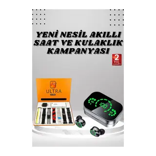 7 Kordonlu Akıllı Saat Ve Aynalı Bluetooth Kulaklık Powerbank Dijital Göstergeli
