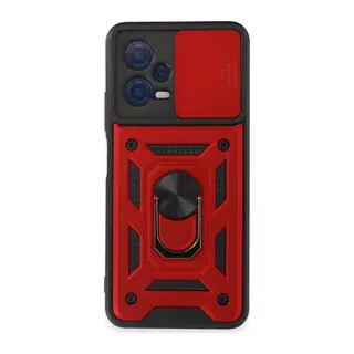 Xiaomi Redmi Note 12 5G Kılıf Pars Lens Yüzüklü Silikon - Kırmızı