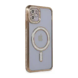 Apple iPhone 11 Kılıf Joke Simli Magneticsafe Kılıf - Gold