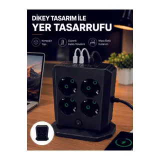 Dikey Priz Kulesi 8 AC Priz 4 USB 2 Type-C Çocuk Korumalı Güç Dağıtıcı