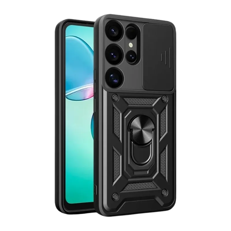 Samsung Galaxy S25 Ultra Kılıf Pars Lens Yüzüklü Silikon - Siyah