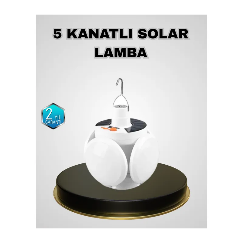 5 Kanatlı Solar Kamp Lambası – USB Şarjlı, Taşınabilir, IP65 Su Geçirmez Bahçe Lambası