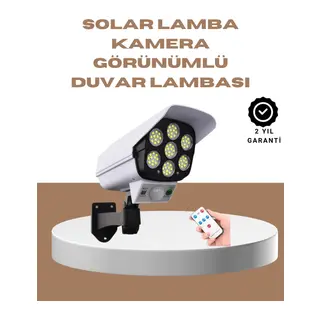 Güneş Enerjili LED Lamba + Güvenlik Kamerası Görünümlü– 5-8 m Hareket Algılamalı, Beyaz Işık