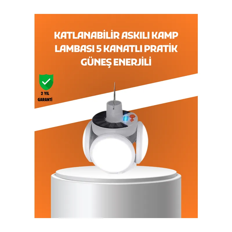 Çok Amaçlı Katlanabilir Güneş Enerjili Kamp Lambası – Masa Üstü ve Asılabilir Kullanım