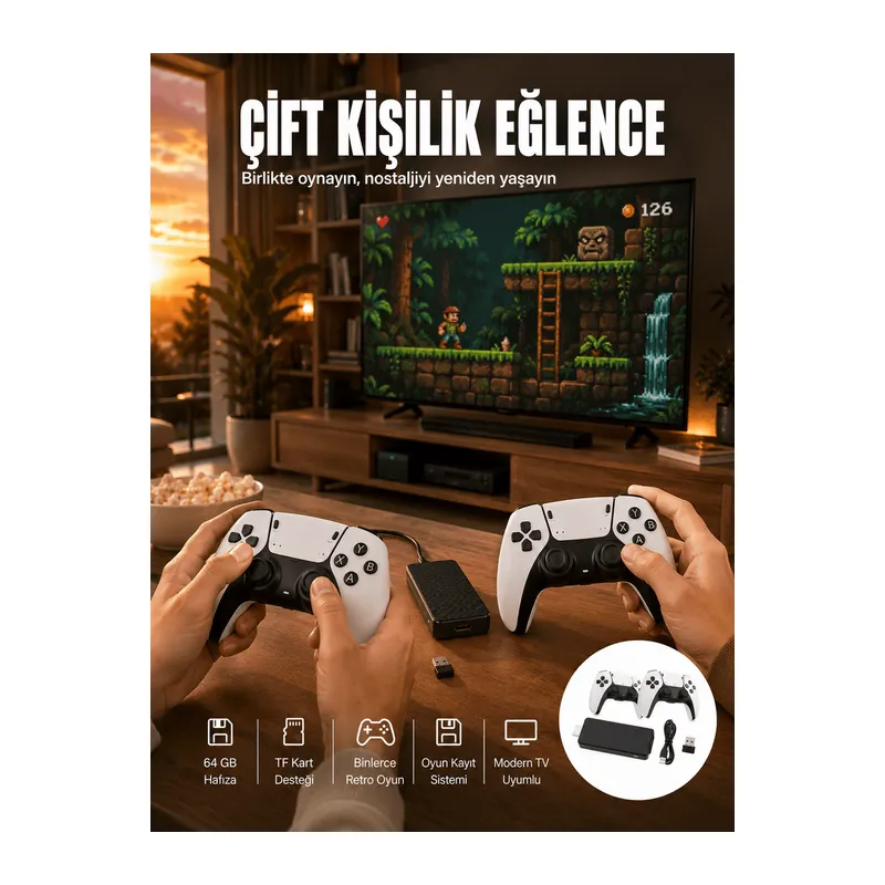 HDMI Girişli Retro Oyun Çubuğu 2 Kişilik Kablosuz Yeni Nesil