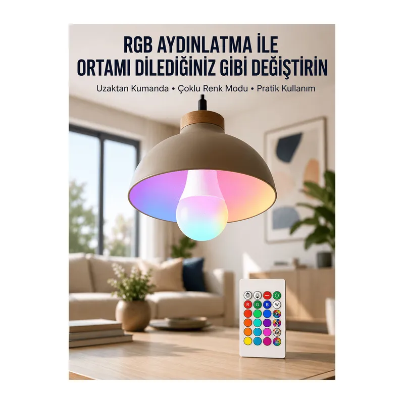 Ambiyans Aydınlatma RGB Led Lamba Kumandalı Renk Değiştirebilen