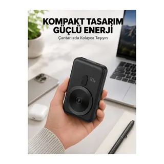 Manyetik Kablosuz Powerbank 22.5W Hızlı Şarj LCD Göstergeli Yeni Nesil
