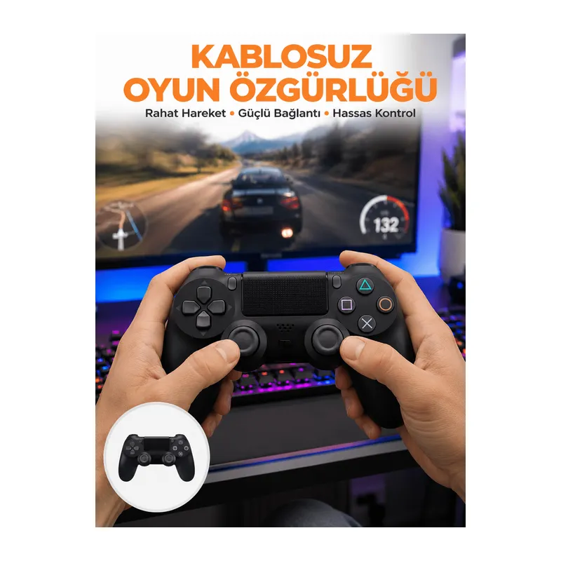 PS4 Uyumlu Kablosuz Oyun Kolu – Gerçekçi Titreşimli Geri Bildirim Yeni Nesil