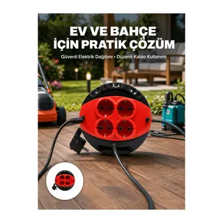 Ev ve Ofis İçin 3 Metre Kablolu 4 Priz Makarası